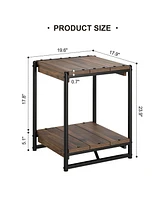 gaomon 20'' Square Modern Square End Table with 2 Tier Shelf- Metal Frame Bed Couch Sofa Side Table/Nightstand, Wood Bedroom Nightstand Furniture, Acc