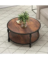 gaomon Round Coffee Table, 31" Coffee Table with Open Storage Shelf, 2-Tier Industrial Circle Wood Center Table for Living Room,Storage Shelf Modern D