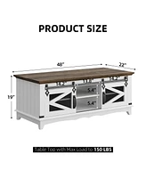 gaomon 48'' Coffee Table with Storage Cabinet & Sliding Barn Doors Farmhouse Center Table Cocktail Table w/Storage Adjustable Shelves Modern Console T