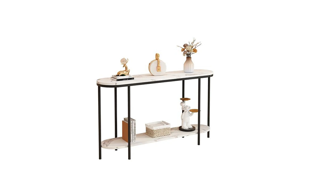 Slickblue Console Table 2-Tier Narrow Entryway with Storage Shelves, Faux Marble for Living Room, Bedroom