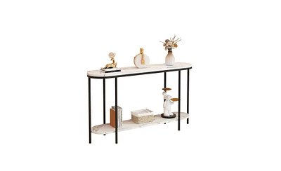 Slickblue Console Table 2-Tier Narrow Entryway with Storage Shelves, Faux Marble for Living Room, Bedroom