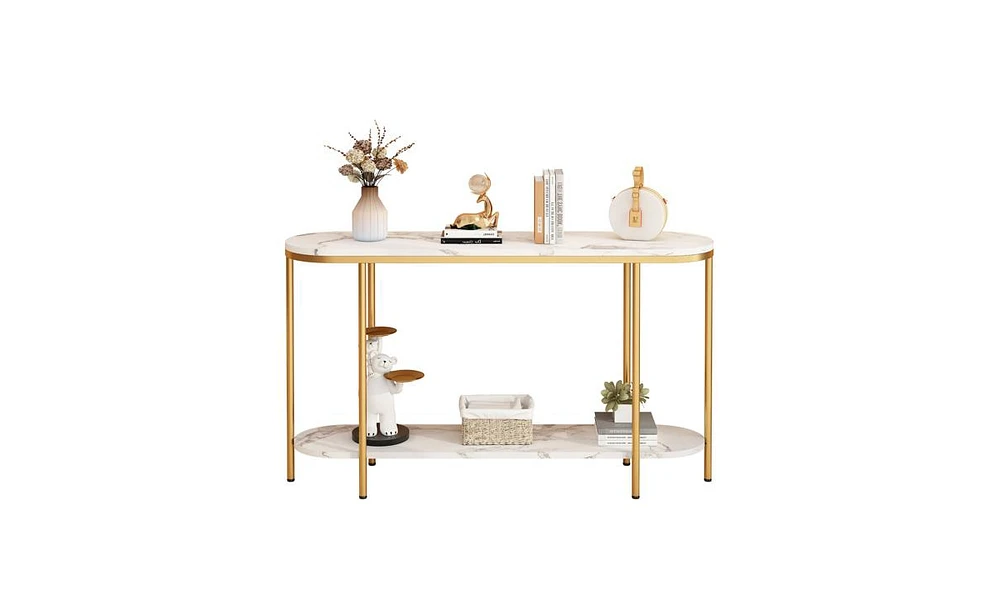 Slickblue Console Table 2-Tier Narrow Entryway Table with Storage Shelves, Faux Marble Narrow Table for Living Room, Bedroom