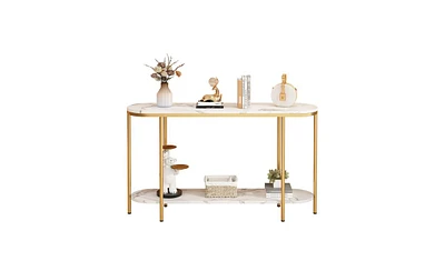 Slickblue Console Table 2-Tier Narrow Entryway Table with Storage Shelves, Faux Marble Narrow Table for Living Room, Bedroom