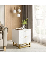 gaomon Modern 2 Drawer Dresser for Bedroom, Large End Side Table Bedside Table with 2 Drawers, Wooden Night Stand with Metal Legs for Bedroom, Hallway