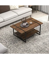 gaomon 41" Rustic Farmhouse Coffee Table, Modern Minimalist Wood and Metal Living Room Table, 2 Tie Rectangle Center Table with Storage, Simple Office