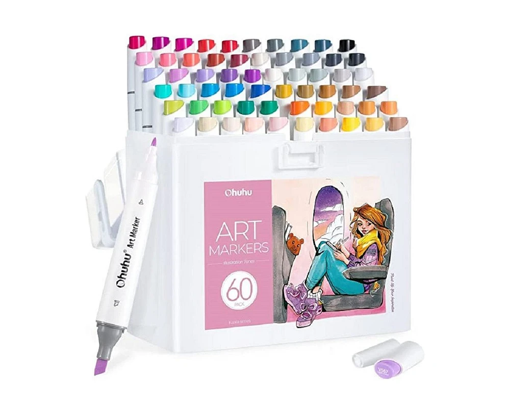 Ohuhu Kaala 60ct Portrait Slim Broad/Fine Dual Tip Alcohol Markers Y30-80402-35