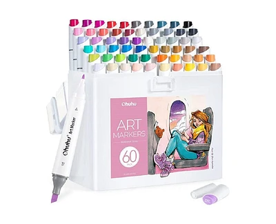 Ohuhu Kaala 60ct Portrait Slim Broad/Fine Dual Tip Alcohol Markers Y30-80402-35