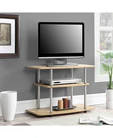 Slickblue Modern Tv Stand in Light Wood Finish with Sturdy Stainless Steel Poles for Sleek Tv Storage