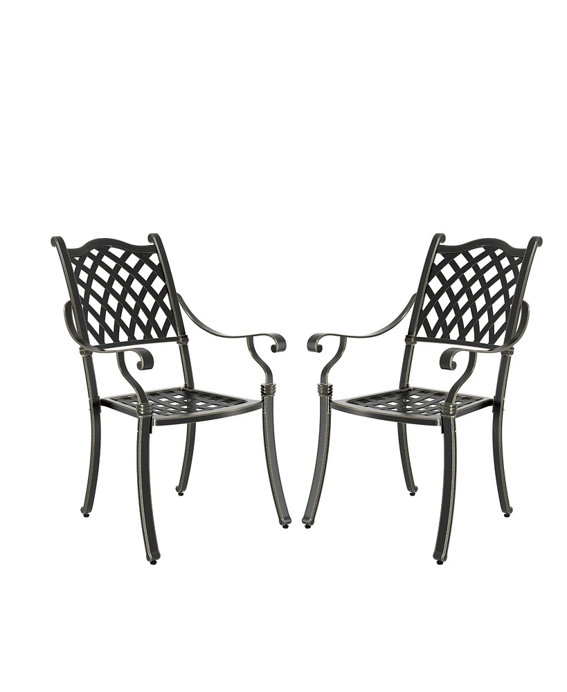 Patio Dining Chairs 2PCS Cast Aluminum Furniture Outdoor Metal Garden Chair for Indoor Bistro Balco