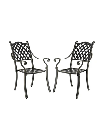 Patio Dining Chairs 2PCS Cast Aluminum Furniture Outdoor Metal Garden Chair for Indoor Bistro Balco