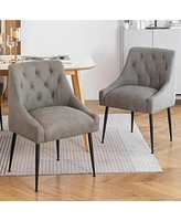 Dyhome Modern Dining Chairs Set of 2, Mid Century Kitchen with 5.12” Cushions and Metal Legs, Upholstered Back