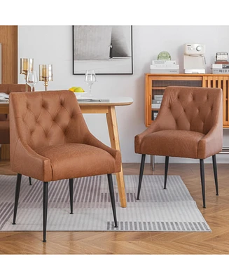 Dyhome Modern Dining Chairs Set of 2, Mid Century Kitchen with 5.12” Cushions and Metal Legs, Upholstered Back