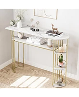 gaomon Console Table Gold Sofa Tables Narrow Entryway Table with Storage and Shelves, 43.5” Behind Couch Table Hallway Table Modern Furniture f