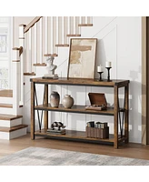 gaomon Farmhouse Entryway Table,47 Inch Narrow Long Console Table with Storage, 3 Tier Wood Console Table for Living Room