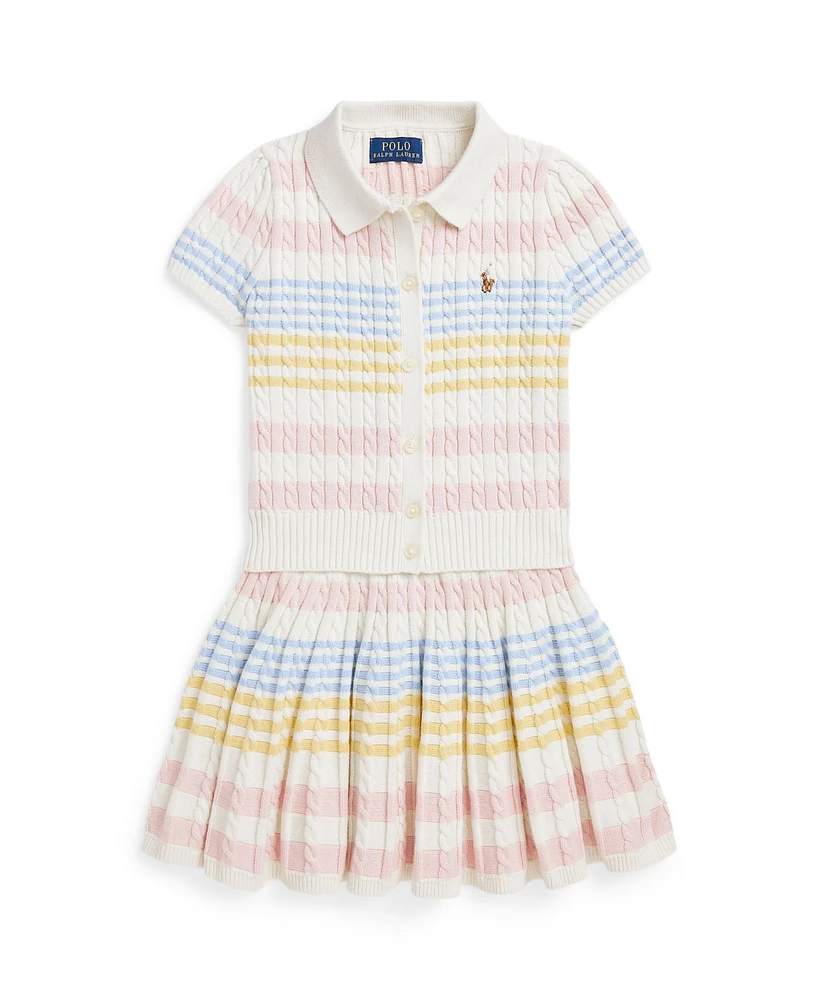 Polo Ralph Lauren Toddler and Little Girls 2-Piece Striped Cotton Cardigan and Skirt Set