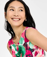 Kasper Printed Scuba Tie-Waist Dress, Regular & Petite Sizes