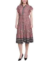 Ny Collection Petite Short Sleeve Tiered Border Print Dress