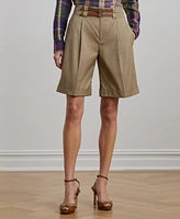 Lauren Ralph Women's Buckle-Trim Pleated Cotton Twill Shorts