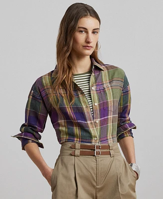 Lauren Ralph Women's Relaxed-Fit Plaid Linen Shirt