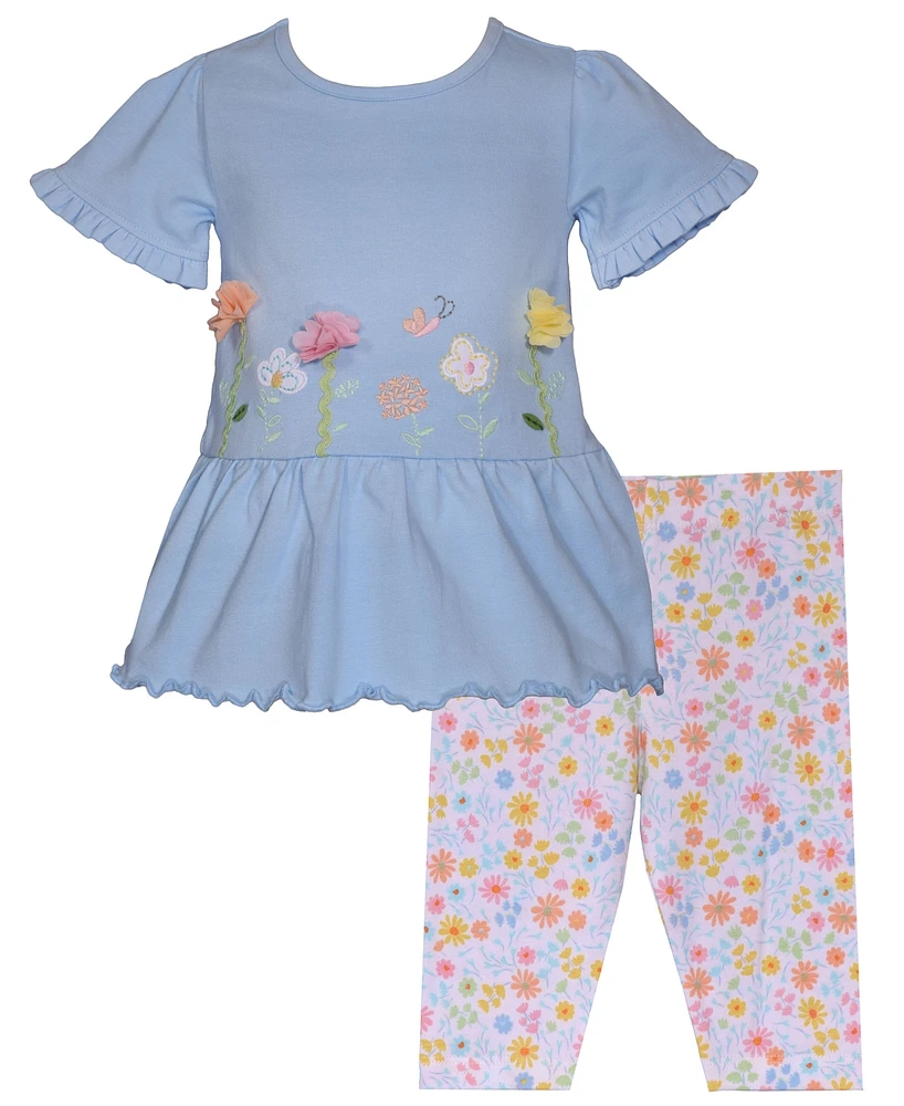 Bonnie Baby Girls 2-Piece Floral Applique Outfit