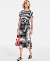 On 34th Women's Striped Tie-Waist Midi Dress, Exclusively at Macy's