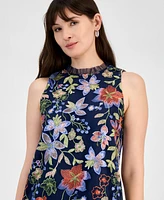 Anne Klein Women's Floral-Embroidered Tulle Shift Dress