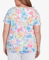 Alfred Dunner Plus Spring Butterfly Crew Neck Top