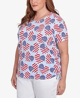 Alfred Dunner Plus Flag Heart Top with Side Ruching