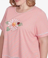 Alfred Dunner Plus Classic Daisy Knit Striped Tee