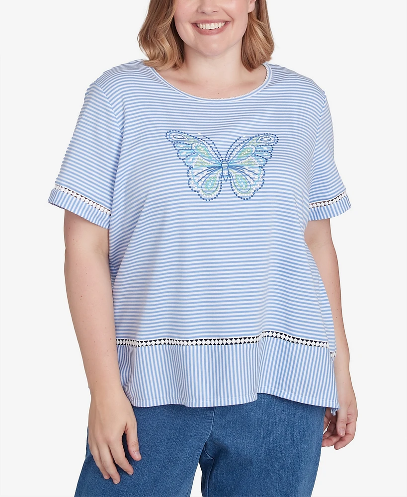 Alfred Dunner Plus Classic Striped Butterfly Short Sleeves Tee