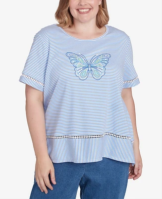 Alfred Dunner Plus Classic Striped Butterfly Short Sleeves Top