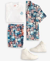 Original Penguin Mens Graphic Crewneck T Shirt Printed Camp Shirt Volley Shorts