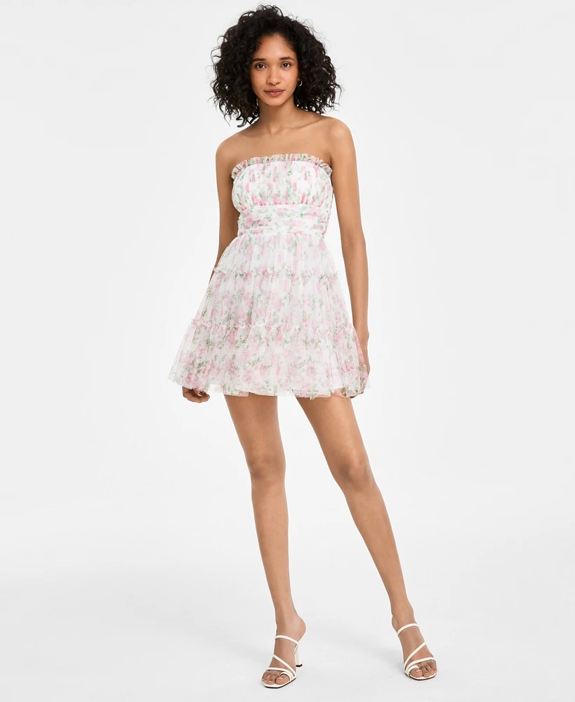 Seni & Cade Women's Floral Print Strapless Fit Flare Dress