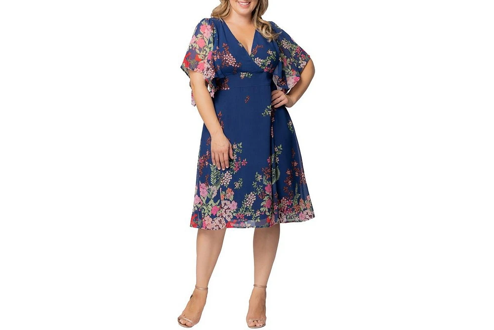 Kiyonna Plus Breezy Border Print Cocktail Dress