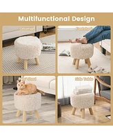 Costway Round Footstool Ottoman Faux Fur Upholstered Footrest with Padded Seat