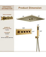 4-Function Led Shower System with Remote Ceiling Head Handheld Solid Brass Faucet Set Trim Kit, Matte Black