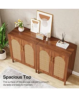 Tribesigns Set of 2 Accent Cabinet,59 Inch Rattan Sideboard Buffet Cabinet for Dining Room, Living Room, Kitchen