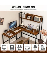 Gouun Reversible L-Shaped Corner Desk with Storage Bookshelf