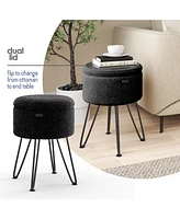 Nestl Modern Boucle Round Ottoman with Hidden Storage – Foot Stool, Makeup Vanity Small Rest, Perfect for Living Room & Bed