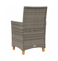Patio Chairs with Cushions 2 pcs Gray Poly Rattan&Solid Wood