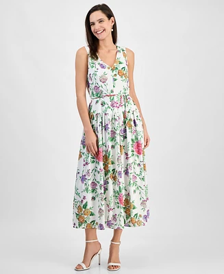 julia jordan Women's Floral-Print V-Neck Sleeveless Dress