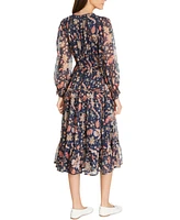 Sam Edelman Women's Clarice Floral Split-Neck Midi Swing Dress