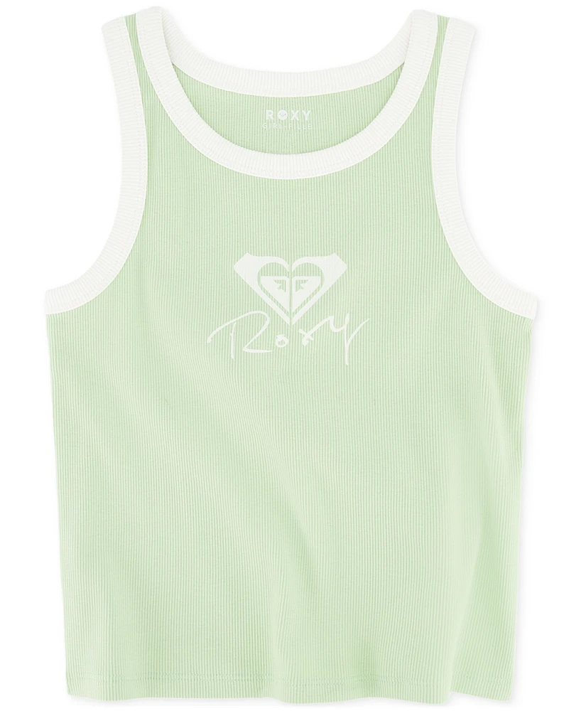 Roxy Big Girls Cotton Blend Retro Logo Ribbed Tank Top