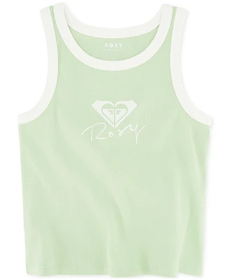 Roxy Big Girls Cotton Blend Retro Logo Ribbed Tank Top