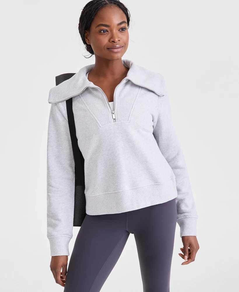 Id Ideology Women's Heathered Shawl-Collar Quarter-Zip Top, Exclusively at Macy's