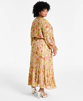 Vince Camuto Plus Smocked-Waist Floral Maxi Dress