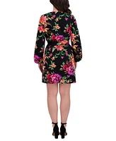 Siena Women's Floral Surplice V-Neck Long-Sleeve Dress