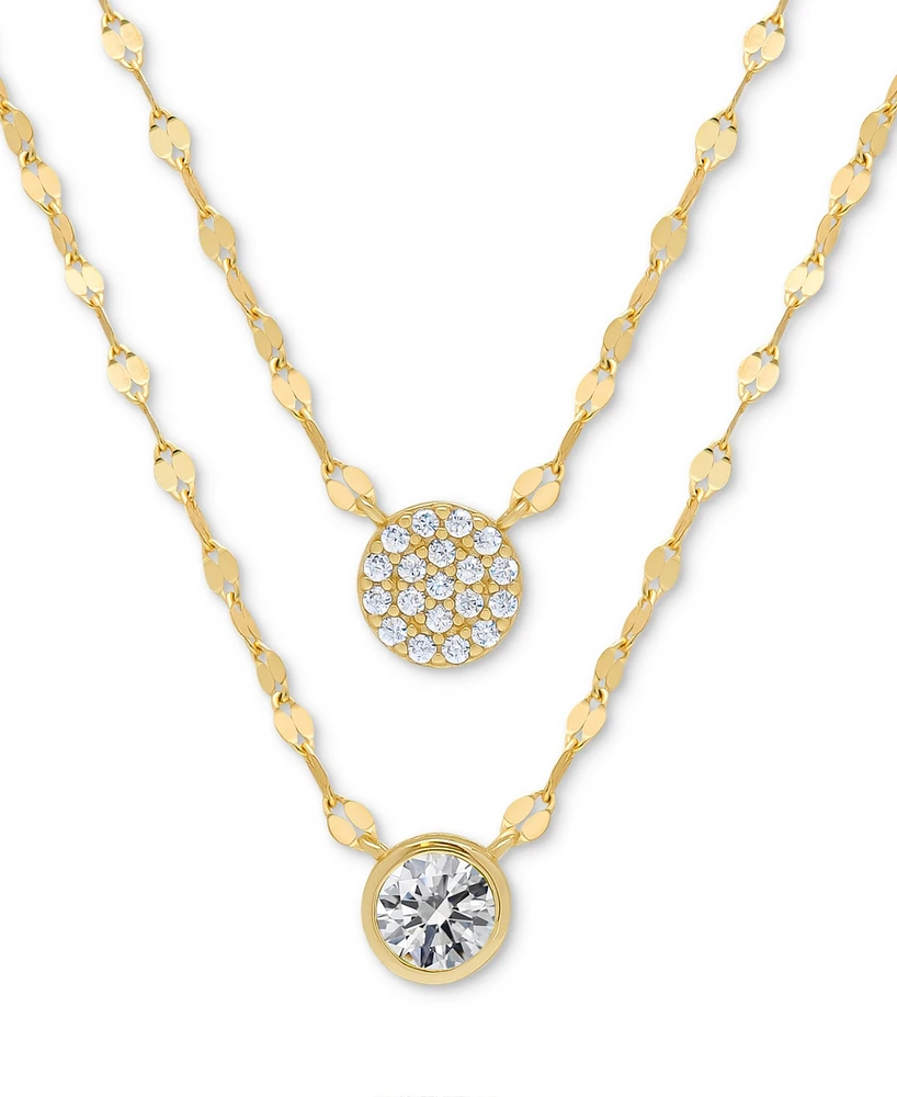 Lab Grown White Sapphire Cluster & Solitaire Circle 16" Layered Pendant Necklace (7/8 ct. t.w.) in 14k Gold-Plated Sterling Silver