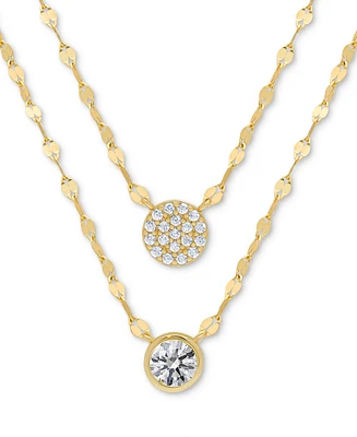 Lab Grown White Sapphire Cluster & Solitaire Circle 16" Layered Pendant Necklace (7/8 ct. t.w.) in 14k Gold-Plated Sterling Silver