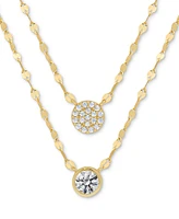 Lab Grown White Sapphire Cluster & Solitaire Circle 16" Layered Pendant Necklace (7/8 ct. t.w.) in 14k Gold-Plated Sterling Silver